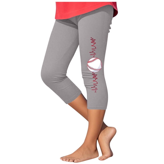 Ugoldhm Little Girls Athletic Leggings Baseball Print Summer Casual Kids Workout Running Yoga Capris Pants Size 2-13