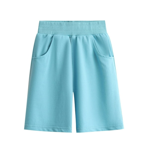 Ugoldhm Little Girls Elastic Waist Shorts Summer Casual Pockets Solid Color Sport Cotton Bermuda Shorts 2-11 Years