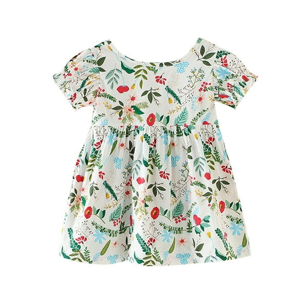 Ugoldhm Little Girls Girls Short Sleeve Casual Dresses Cotton Summer Crew Neck Sundress 6 Months-9 Years