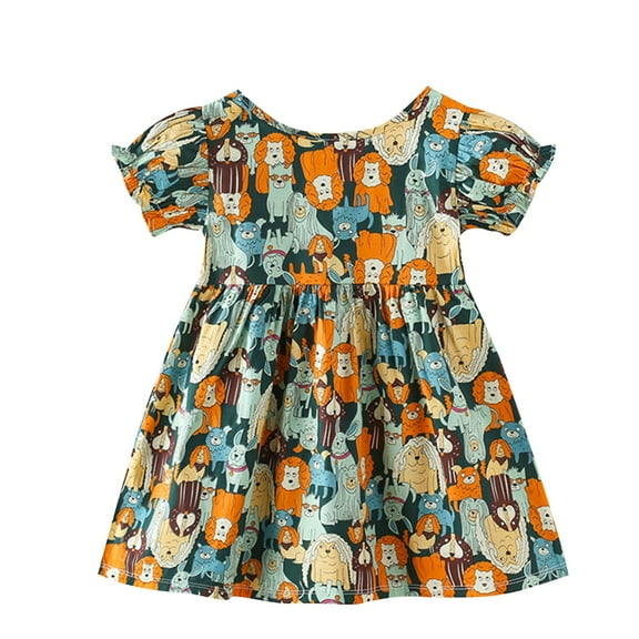 Ugoldhm Little Girls Girls Short Sleeve Casual Dresses Summer Cotton Crew Neck Sundress 6 Months-9 Years