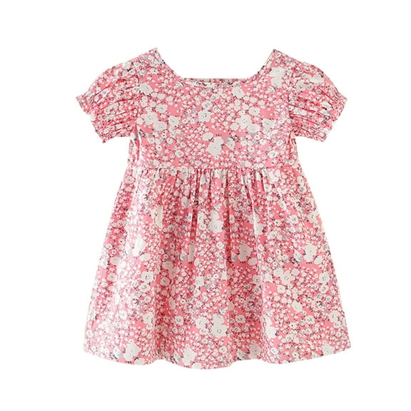 Ugoldhm Little Girls Girls Short Sleeve Casual Dresses Summer Cotton Crew Neck Sundress 6 Months-9 Years
