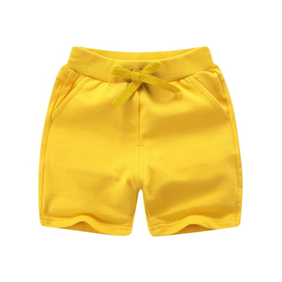 Ugoldhm Little Girls Shorts with Drawstring Cotton Sport Pockets Summer Elastic Waist Casual Bermuda Shorts 1-12 Years