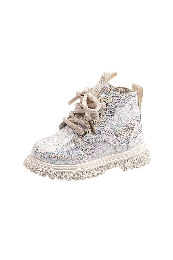 Little Girls Sparkly Ankle Boots Lace Up Sequin Fashion Shoes Side Zipper Soft Booties