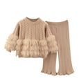 thumbnail image 1 of Ugoldhm Little Girls Sweaters Furry Cable Knit Top Ribbed Ruffle Pant Sets 2 Piece Fall Winter Outfits, 1 of 2