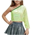 thumbnail image 1 of Ugoldhm Little Girls and Big Girls One Shoulder Shirts Crop Metallic Sparkle Tops for Dance, 1 of 4