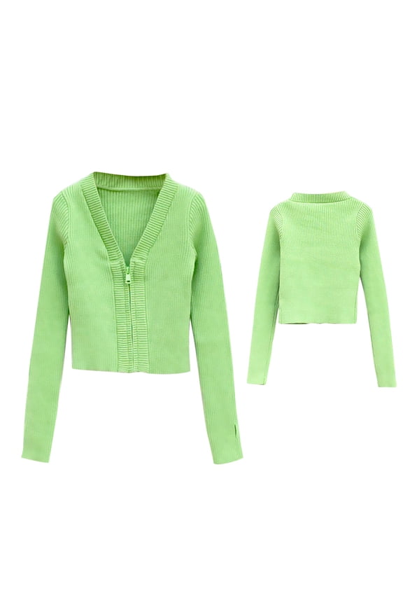 Little Girls and Girls Sweaters Zip Up Cardigans Crop Long Sleeve Ribbed Top Fall Spring Clothing