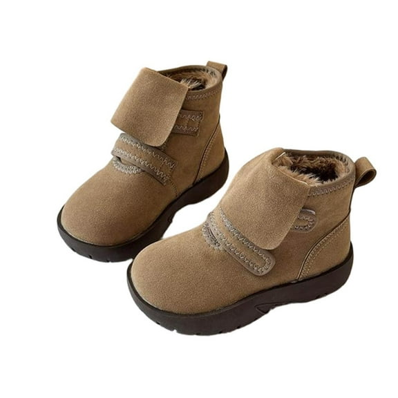 Ugoldhm Little Kids Winter Boots, Warm Faux Suede Plush-Lined Buckle Bootie for Boys and Girls