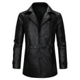 thumbnail image 1 of Ugoldhm Men's Faux Leather Trench Coat, Mid-Length Retro Motorcycle Jacket with Waist Belt, S-3XL, 1 of 8