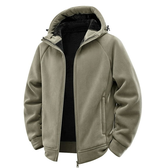 Ugoldhm Men's Sherpa Lined Fleece Jacket with Hood, Thick Warm Winter Zip-Up Outdoor Coat