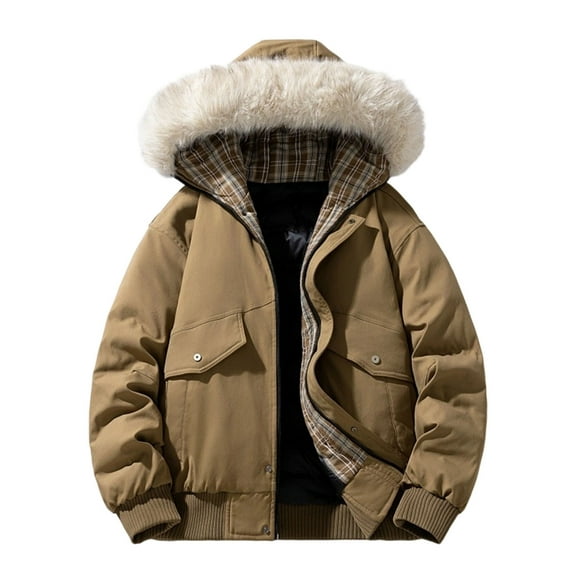 Ugoldhm Men's Winter Parka with Faux Fur Collar, Warm Insulated Down Coat for Cold Weather