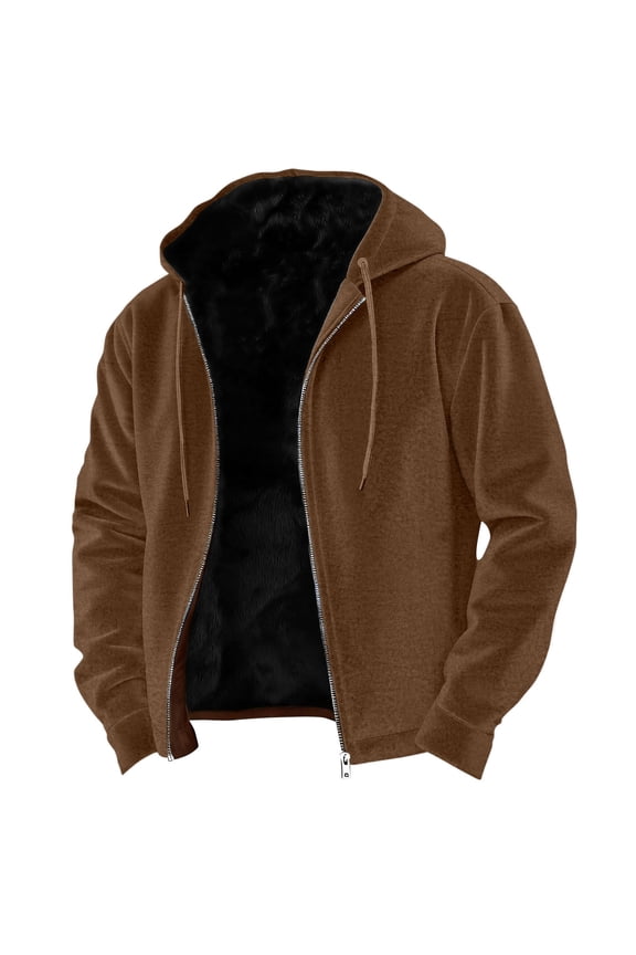 Men's Work Jacket, Warm Hooded Fall Winter Jacket with Faux Fur Lined & Pockets, Sizes S-5XL