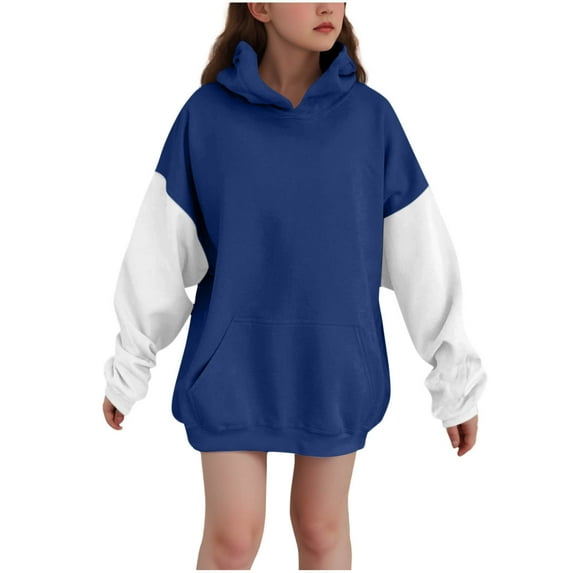 Ugoldhm Oversized Hooded Sweatshirt for Girls Pullover Color Block Shirts Fall Fashion Outerwear 3-14 Years