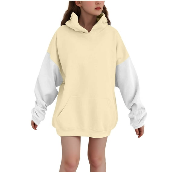 Ugoldhm Oversized Hoodies for Girls Pullover Color Block Sweatshirt Fall Fashion Outerwear 3-14 Years