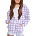 thumbnail image 1 of Ugoldhm Plaid Jacket for Girls Cozy Zip-Up Hoodie with Pockets, Warm Casual Outerwear for 4-12 Years, 1 of 8