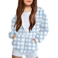 thumbnail image 1 of Ugoldhm Plaid Jacket for Girls Cozy Zip-Up Hoodie with Pockets, Warm Casual Outerwear for 4-12 Years, 1 of 8