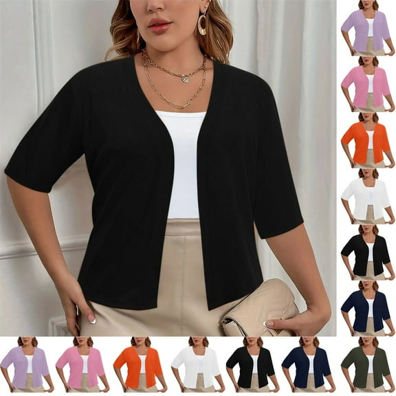 Ugoldhm Plus Size Cardigan for Women - Short Sleeve Open Front Cropped Cardigan $15 & Under Tops