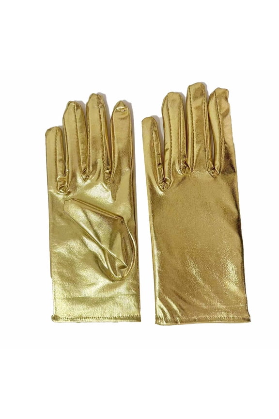 Shiny Metallic Gloves for Women, Stretchy Wrist Length for Costume Performance & Cosplay