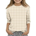 thumbnail image 1 of Ugoldhm Shirts for Girls Crewneck Plaid Summer Tunic Tops Casual Fall Kids 3/4 Sleeve Tees, 1 of 5