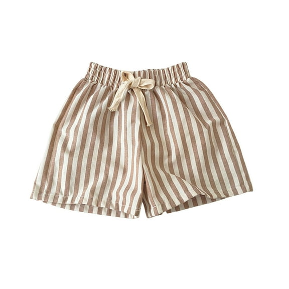Ugoldhm Shorts for Girls Drawstring Outdoor Activity Elastic Waist Casual Striped Cotton Linen Summer Shorts Size 2-10