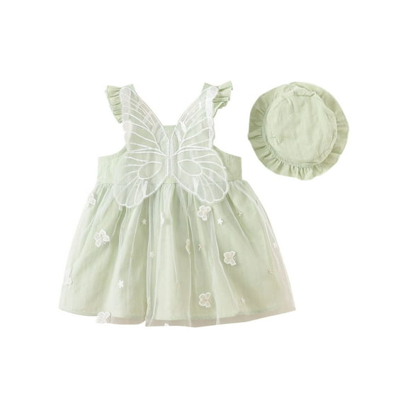 Ugoldhm Summer Girls' Cotton A-Line Dress with Hat - Bow Pleated Sleeveless Crew Neck Casual Dress, 6M-3T