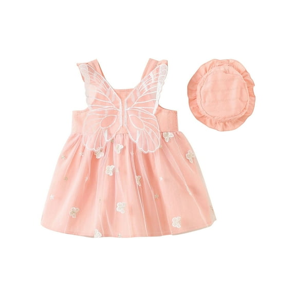 Ugoldhm Summer Girls' Cotton A-Line Dress with Hat - Bow Pleated Sleeveless Crew Neck Casual Dress, 6M-3T