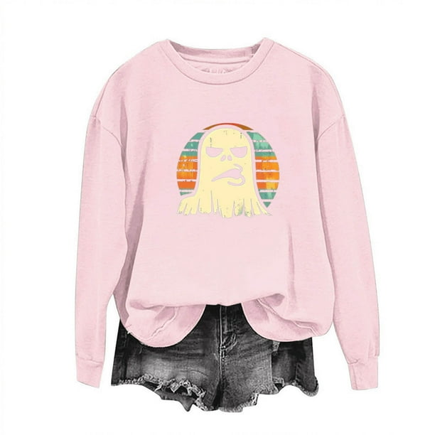 Ugoldhm Sweatshirts for Women Loose Fit Vintage Halloween Oversized Graphic Crewneck Sweatshirt Under 20 Pink Sweatshirts Size XXL