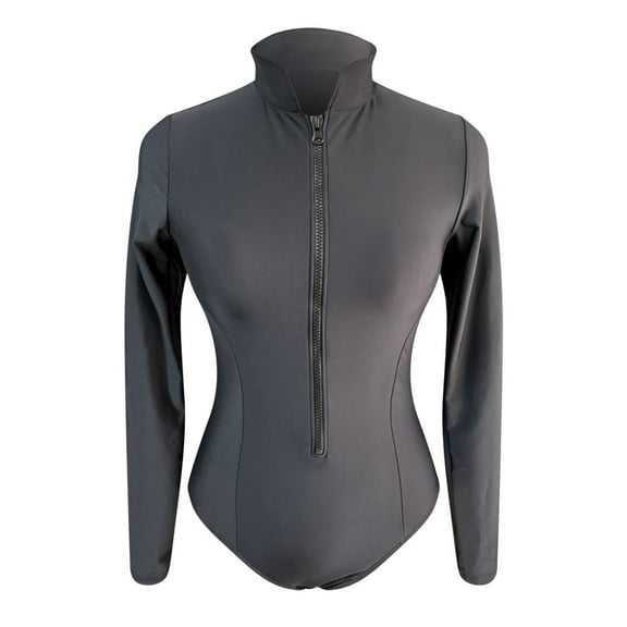 Ugoldhm Swimsuit for Women Zipper Solid Color Long Sleeve Bathing Suit