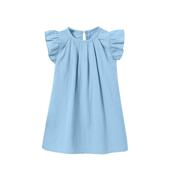 Ugoldhm Toddler Baby Girl Dresses Summer Ruffle Sleeveless Casual Soft Dress Kids Beach Sundress Size0-6