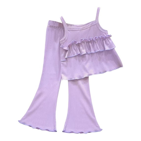 Ugoldhm Toddler Baby Girls Clothes Camisole Tank Top and Pants Set Cotton Stylish Summer Outfit,Purple,1-13 Years