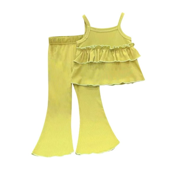 Ugoldhm Toddler Baby Girls Clothes Camisole Tank Top and Pants Set Cotton Stylish Summer Outfit,Yellow,1-13 Years