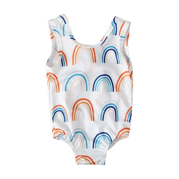 Ugoldhm Toddler Baby Girls One Pieces Swimsuit Rainbow Print Sleeveless Bikinis Cute Beach Bathing Suit 6Months-3Years