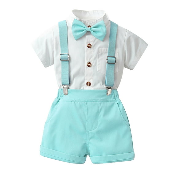 Ugoldhm Toddler Boys Clothes Suit Dress Clothes Bowtie Shirts Suspender Shorts Wedding Outfits Set 12 Months-9 Years