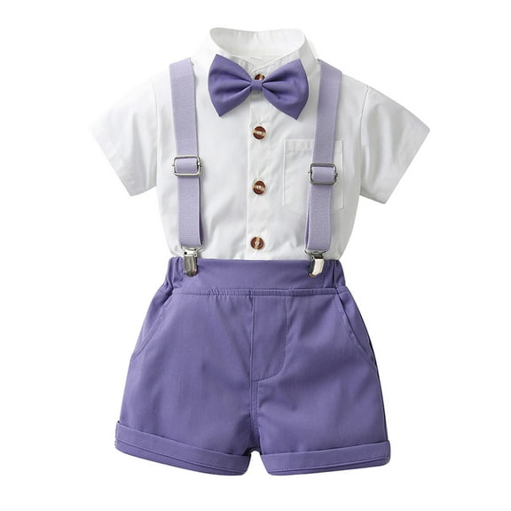 Ugoldhm Toddler Boys Clothes Suit Dress Clothes Bowtie Shirts Suspender Shorts Wedding Outfits Set 12 Months-9 Years