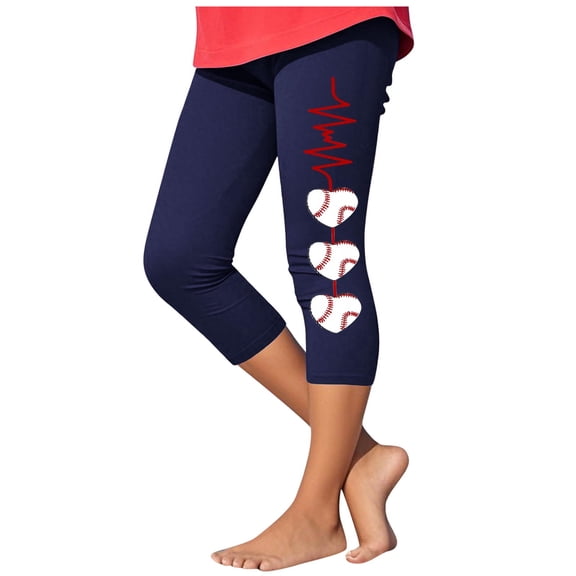 Ugoldhm Toddler Girls Athletic Leggings Baseball Print Casual Summer Kids Workout Running Yoga Capris Pants Size 2-13