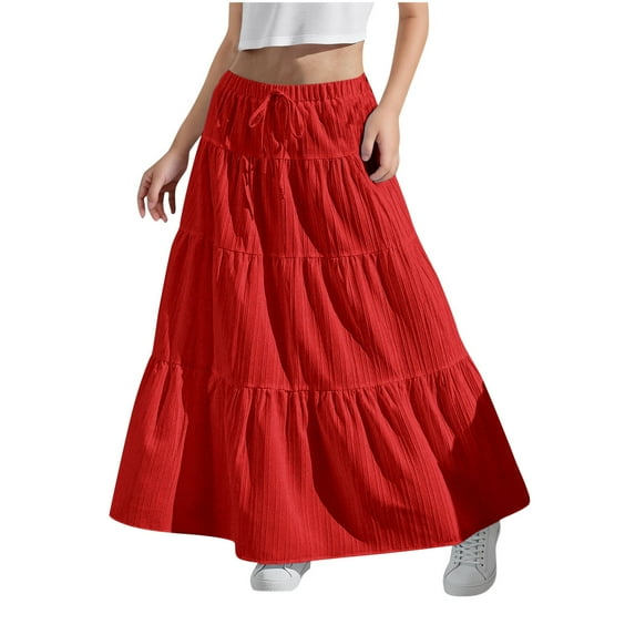 Ugoldhm Toddler Girls Casual Long Skirt Elastic Waist Summer Bow Solid Color Skirts 4-15 Years