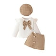 thumbnail image 1 of Ugoldhm Toddler Girls Cute 3 Piece Set Ribbed Bow Sweater Button Skirt Cap Fashion Fall Outfit Clothes, 1 of 3