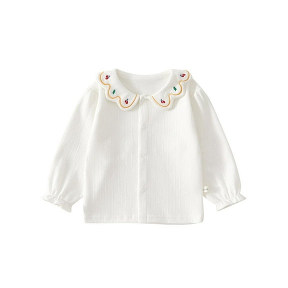 Ugoldhm Toddler Girls Cute Tops Lapel Button Down Long Sleeve Shirts Cotton Fall Comfy Tees
