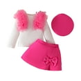 thumbnail image 1 of Ugoldhm Toddler Girls Fashion Outfit Set Ruffle Ribbed Shirt Cap Bead Bow Skirt 3 Piece Set, 1 of 8