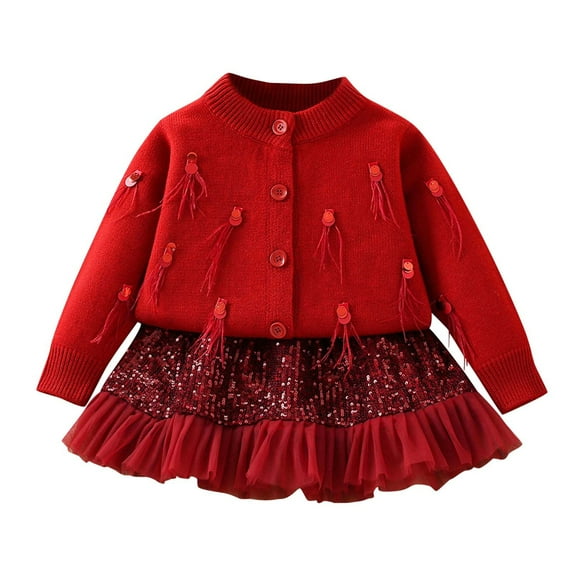Ugoldhm Toddler Girls Fashion Outfits Button Down Sweater Cardigans Sequin Ruffle Skirt Fall Cute Sets