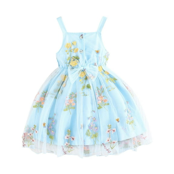 Ugoldhm Toddler Girls Princess Dresses Fairy Sleeveless Bow Floral Embroidery Tulle Dress 9-24Months 1-4T