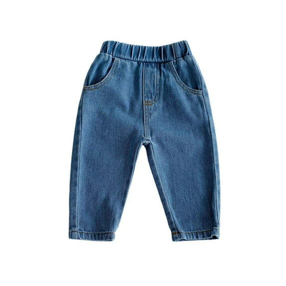 Ugoldhm Toddler Soft Denim Pants - Elastic Waist Casual Straight Leg Jeans with Pockets 1-12Y