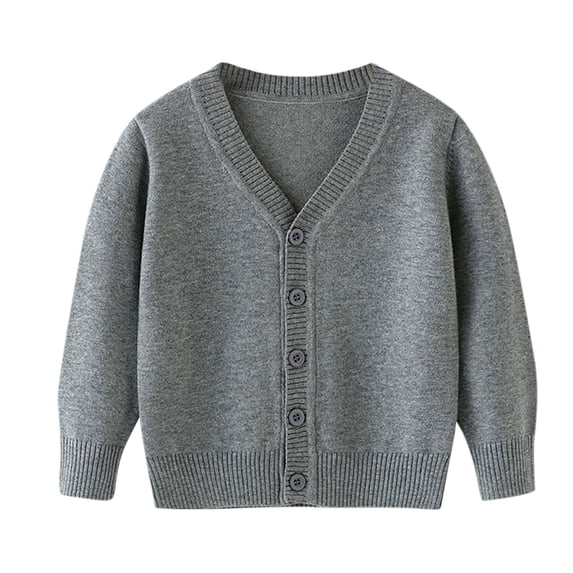 Ugoldhm Toddler V‑Neck Knit Cardigan Long Sleeve Button‑Down Knit Sweater Ribbed Cuffs Outerwear for Little Kids