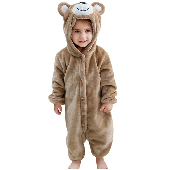 Ugoldhm Toddlers Bear Costume Cosplay Rompers Flannel Fuzzy Fall Winter Hooded Jumpsuits Sizes 3M-6Y