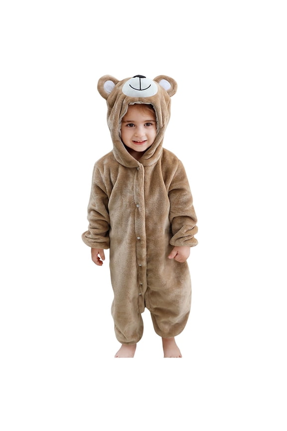 Toddlers Bear Costume Cosplay Rompers Flannel Fuzzy Fall Winter Hooded Jumpsuits Sizes 3M-6Y
