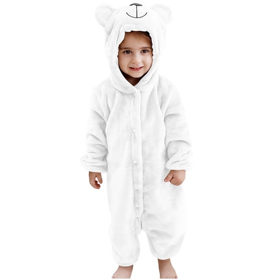 Ugoldhm Toddlers Fall Winter Jumpsuits Bear Costume Cosplay Flannel Fuzzy Hooded Rompers Sizes 3M-6Y