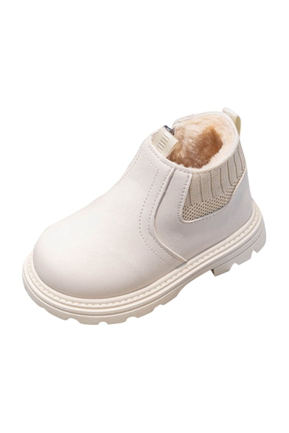 Toddlers Fur Lined Ankle Boots Leather Side Zipper Warm Booties Kids Winter Snow Short Shoes