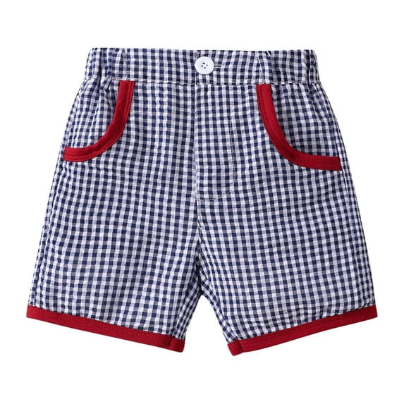 Ugoldhm Toddlers Gingham Contrast Trim Shorts - Button Detail Casual Summer Bottoms for 6 Months-4 Years