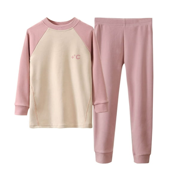 Ugoldhm Toddlers Kids Thermal 2 Piece Set Raglan Color Block Top Loose Pant Comfy Fall Winter Underwear