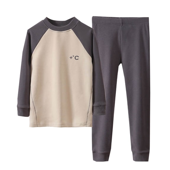 Ugoldhm Toddlers Kids Thermal 2 Piece Set Raglan Color Block Top Loose Pant Comfy Fall Winter Underwear