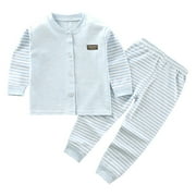 UGOLDHM Toddlers Outfits Set Button Down Shirt Striped Pant Fall Winter Loungewear Pajama Set